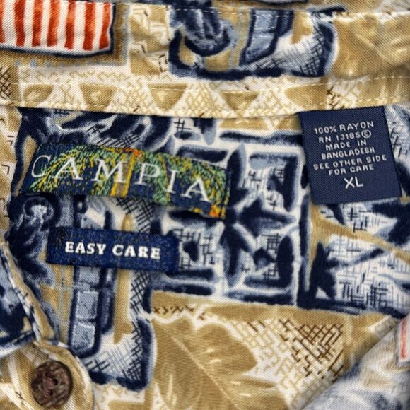 Men’s Campia Button Down Tropical American Flag Shirt, Size XL - Picture 3 of 5